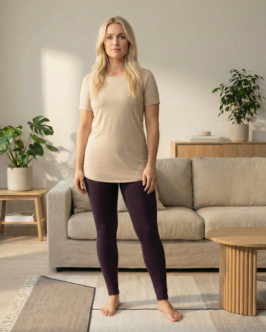 Holly Deep Plum Tie Waist Leggings look