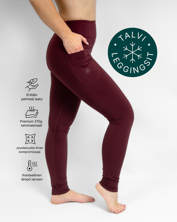 Aya Deep Bordeaux Tight Fit Winter Leggings